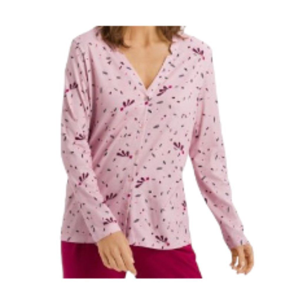 Hanro Sleep & Lounge Button Front Knit Shirt In Blithe Petals Print Larg…